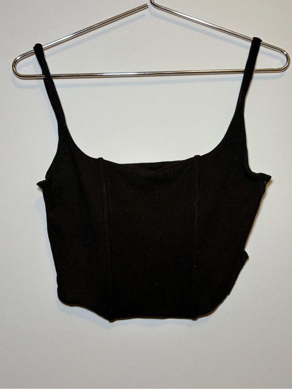 Black Ribbed Scoop Neck Cropped Tank Top